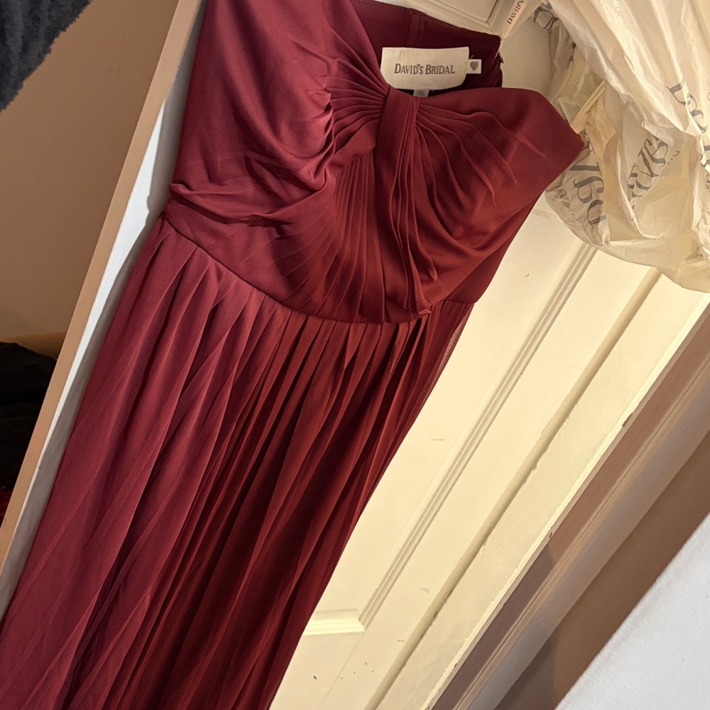 David's Bridal Strapless Wine Dress